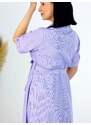 Webmoda Női csíkos ruha övvel és zsebekkel - lila
