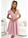 Világos rózsaszín midi ruha A-vonalú szoknyával