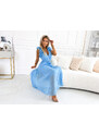 numoco basic 549-2 MIRABELLA Pleated chiffon midi dress with a neckline and delicate ruffles - light blue