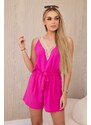 Kesi Włoski Short jumpsuit with decorative fuchsia lace