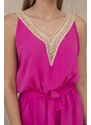 Kesi Włoski Short jumpsuit with decorative fuchsia lace