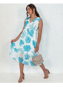 BASIC Fehér midi ruha kék rózsákkal ROSALIE t EY2509